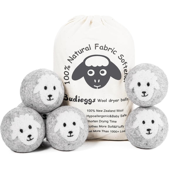Wool Dryer Balls Organic XL 6-Pack, 100% New Zealand Chemical Free Fabric Softener for 1000+ Loads, Baby Safe & Hypoallergenic, Reduce Wrinkles & Shorten Drying Time Naturally (Grey Sheep)
