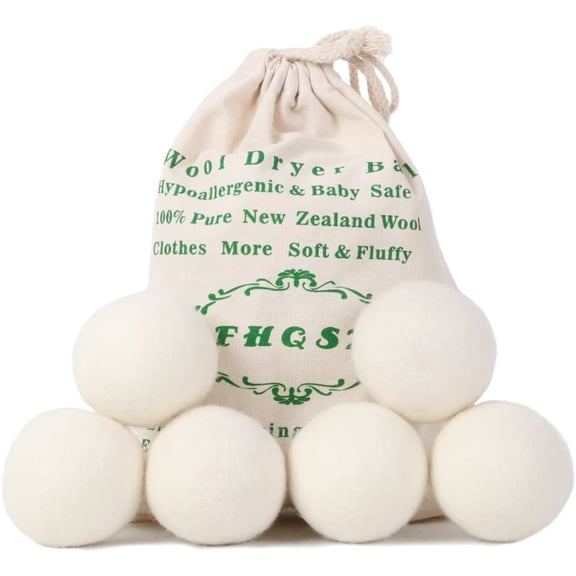 Wool Dryer Balls Organic XL 6-Pack, Reusable Natural Fabric Softener, Reduces Wrinkles,Dryer Sheets Alternative