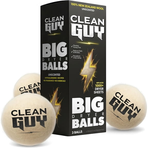 Wool Dryer Balls XL 3-Pack Natural Fabric Softener, Reusable Laundry Dryer Balls Reduce Drying Time, Static & Wrinkles Hypoallergenic, Chemical Free Dryer Sheet Alternative, Eco-Friendly