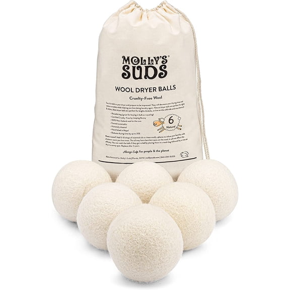 Wool Dryer Bs | XL, Premium Organic Fabric Softener, Hypoernic, Hand-Felted, Reusable, Reduce Drying Time White, Set of 6