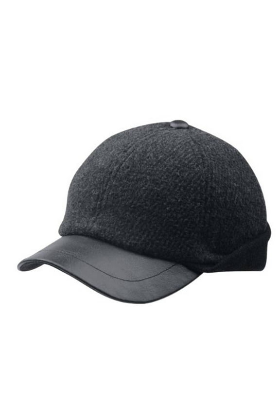 Wool Earflap Baseball Cap - Charcoal, L