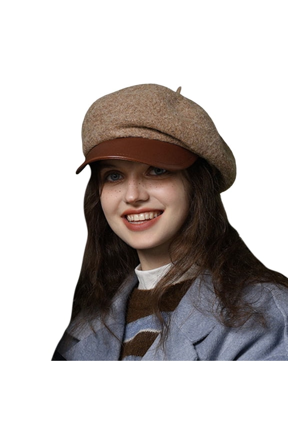 Wool Fashion Newsboy Hats for Women Winter Warm Pageboy Cabbie Cap Beret,Color:Coffee,Size:One Size