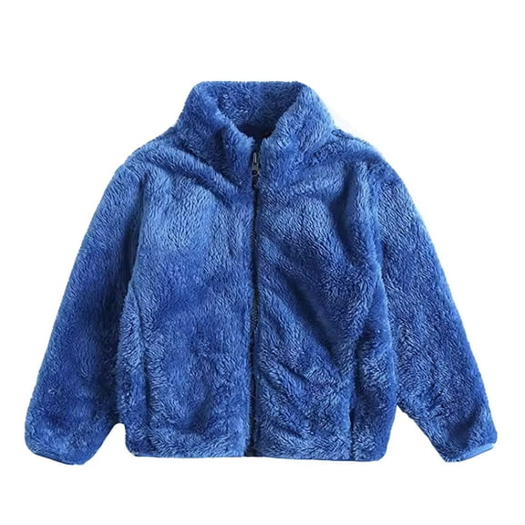 Wool Zip-Up Jacket for Boys and Girls - Winter Outerwear with 2 Pockets, Solid Color Design