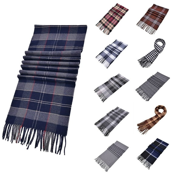 Wool Feel Tartan Scarf Soft Warm Lightweight Plaid Design for Men Women