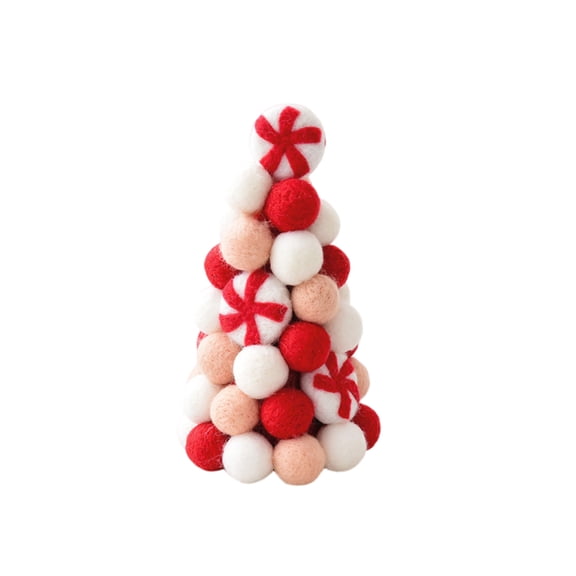 Wool Felt Ball Christmas Tree Decoration, 9.5" Handmade Pom Pom Tabletop Xmas Ornament, DIY Felt Ball Tree Decor for Holiday, Home, Mantel, Fireplace, Desk, Candy Color Christmas Decor Gift
