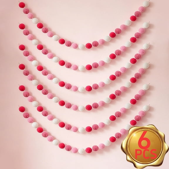 Wool Felt Ball Garland 6.5ft, 24-Pom Pom Colorful Felt Garland for Party & Home, 6-Pack