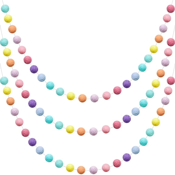 Wool Felt Ball Garland Colorful Pom Pom Garland 6.5 Feet Long 24 Ball Garland for Mardi Gras Easter Halloween Thanksgiving Christmas Wall (Rainbow Colors,3 Pieces)