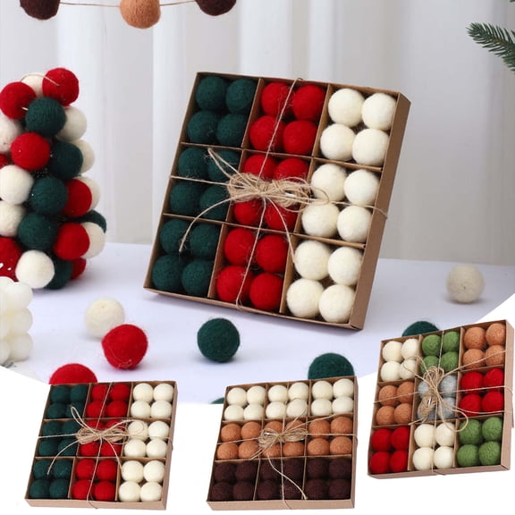 Wool Felt Balls Christmas Tree Decorations, Holiday Ornament Balls for Indoor Arrangement and Mantel Display, Family Gathering Tabletop Decor, Felted Wool Balls for Seasonal Celebration and Akmoler