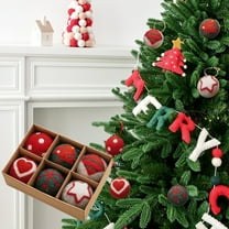 Wool Felt Christmas Tree Hanging Ornaments DIY Kit, Handmade Craft Decoration Balls Set with Snowflake Star Heart and Tree Designs for Party Decor