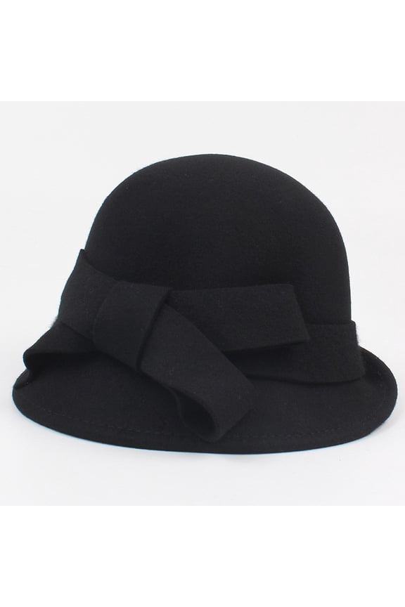 Wool Felt Church Cloche Fedora Hat Women Bowler Derby Hat Bowknot Cap with Bow