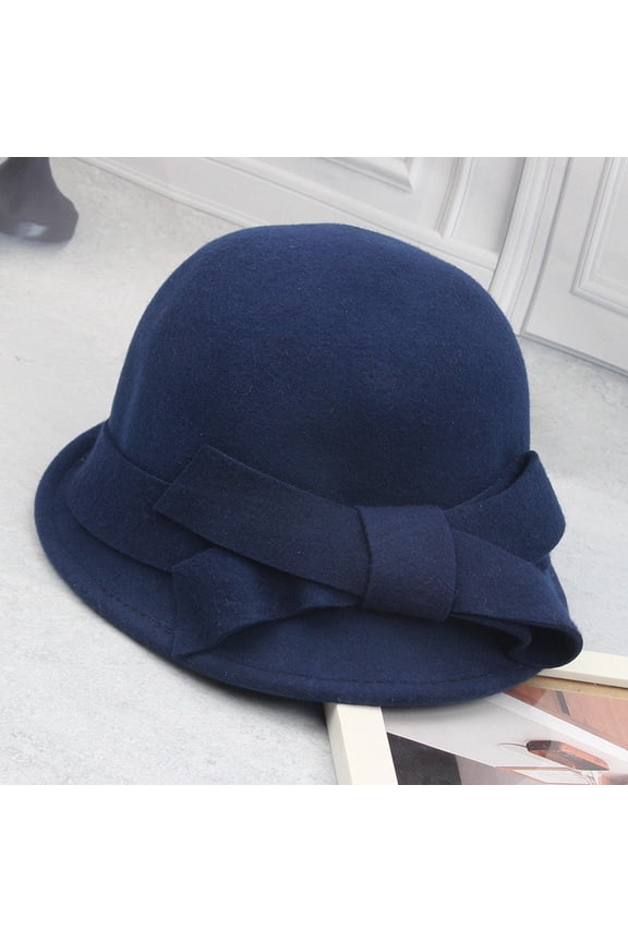 Wool Felt Church Cloche Fedora Hat Women Bowler Derby Hat Bowknot Cap with Bow