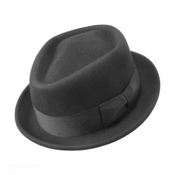 Wool Felt Diamond Crown Fedora Hat - M - Black