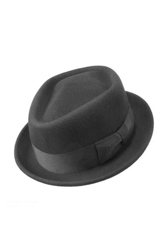 Wool Felt Diamond Crown Fedora Hat - S - Black