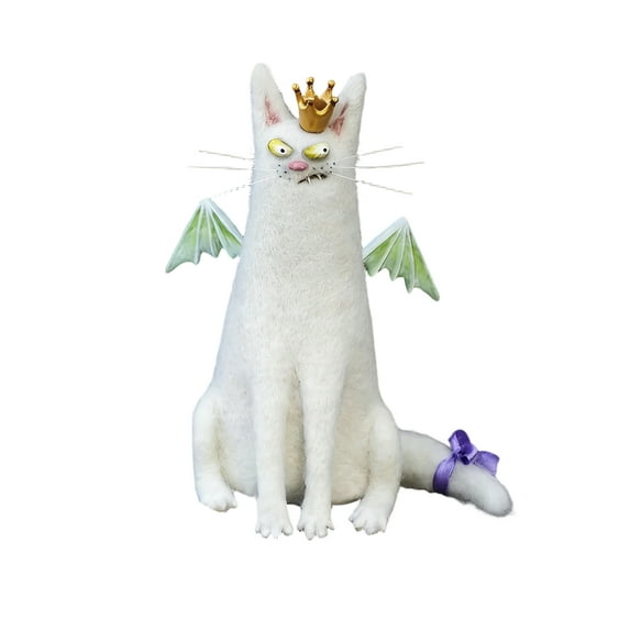 Wool Felt Familiars - Quirky Handmade Companions, Handmade Whimsical Felted Animal Companions, Big-Eyed Cat & Opossum Figurines, Ugly cat Ornament with Strange Expression for Cat Lovers Gift (C)