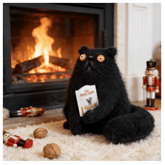 Wool Felt Familiars – Quirky Handmade Companions, Handmade Whimsical Felted Animal Companions with Soft Wool Cute Big-Eyed Decor for Home Decor, Collectibles (Black Cat_A)