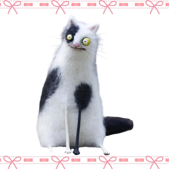 Wool Felt Familiars – Quirky Handmade Companions,Soft Sculpture Big Eyed Cat Doll Mini Desk Shelf Decor Unique Gift for Collectors