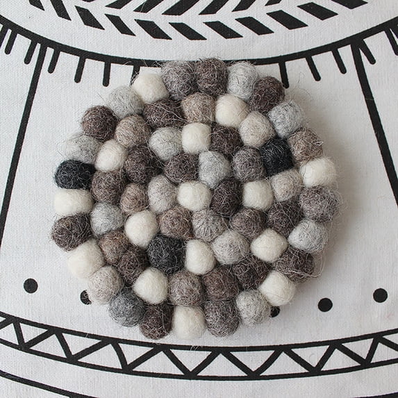 Wool Felted Ball Coasters Set, Handcrafted Sheep Wool Felt Table Mats for Tea and Hot Drinks, Decorative Housewarming Gift for Her, 4 Inch (10 cm)