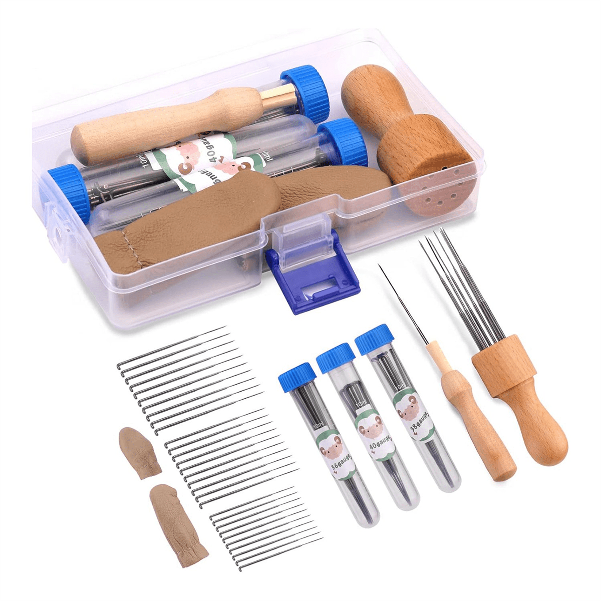 Wool Felting Needle Tools, Tool Kit with 3 Sizes Needles and 1/8 Wooden Handle for