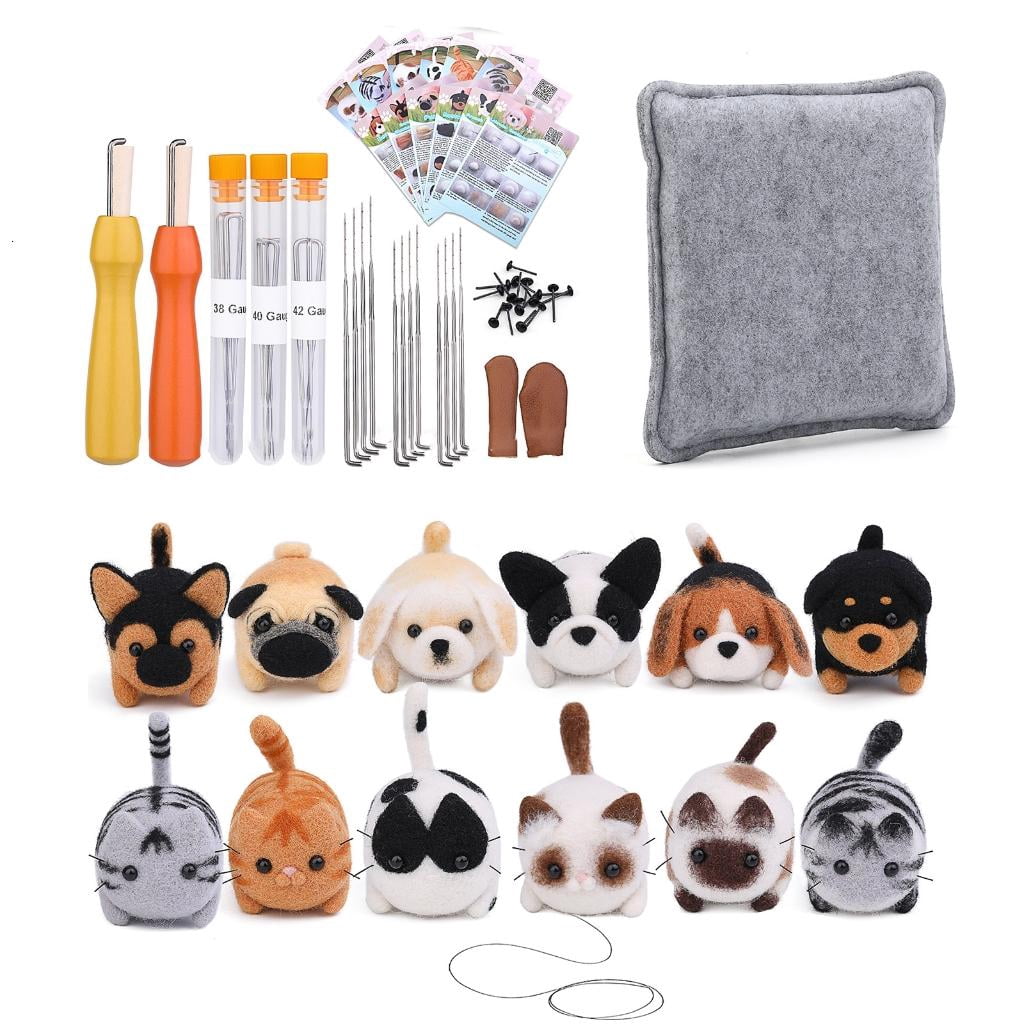 Needle Felting Supply for Beginner Needle Felting Supplies Beginner Wool Felting Supplies Needle Wool Felting Tool with Needle Instruction Wool Roving Finger Cots and Wood Handle
