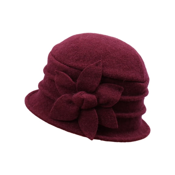 Wool Hats for Women Ladies Winter Hats Fleece Short Brim Flowy Cloche Elegant Women's Hats & Caps Wine