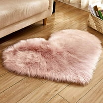 Wool Imitation Sheepskin Rugs Fur Non Slip Bedroom Shaggy Carpet Mats/ Heart-Shaped Faux Wool Rug, 30*40 Cm, Pink