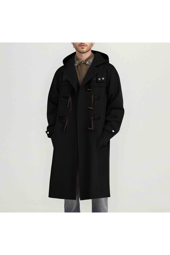 Wool Jackets for Men Outerwear Black Hooded Trench Coat Long Sleeve 2025 Fall Winter Clothes for Men
