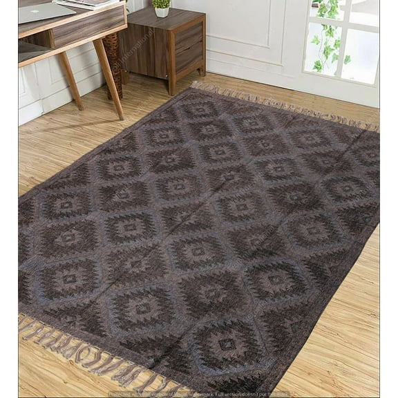 Wool Jute Kilim Area Rug Rugs Runner Bohemian Traditional Decorative Modern Trendy Custom Home Living Décor Gifts Oriental Rugs ( 4x6 Ft ) (KILM-12)