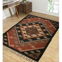 Wool Jute Kilim Rug, Handwoven, Decorative Kilim Dhurrie Rug, Accent Traditional Indian/WOOL JUTE RUGS Bohemian Modern Gifts Rug ( 3x5 Ft ) ( KILM- 73 )