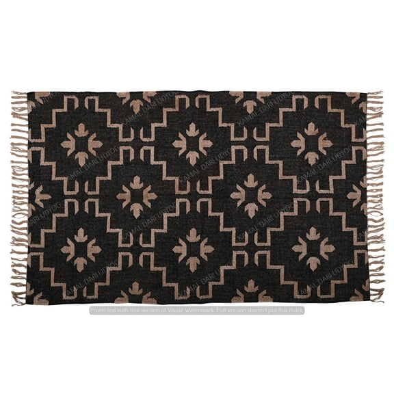 Wool Jute Kilim Rug, Handwoven, Decorative Kilim Dhurrie Rug, Accent Traditional Indian/WOOL JUTE RUGS Vintage Handwoven Bohemian Modern Gifts Rug ( 5x8 Ft ) ( KILM- 19 )