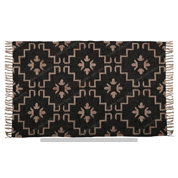 Wool Jute Kilim Rug, Handwoven, Decorative Kilim Dhurrie Rug, Accent Traditional Indian/WOOL JUTE RUGS Vintage Handwoven Bohemian Modern Gifts Rug ( 6x9 Ft ) ( KILM- 19 )