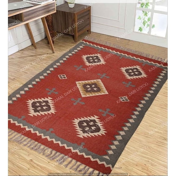 Wool Jute Kilim Rugs Runner Handwoven Handmade Dhurrie Traditional Indian Carpet Bohemian dcor Oriental Rug