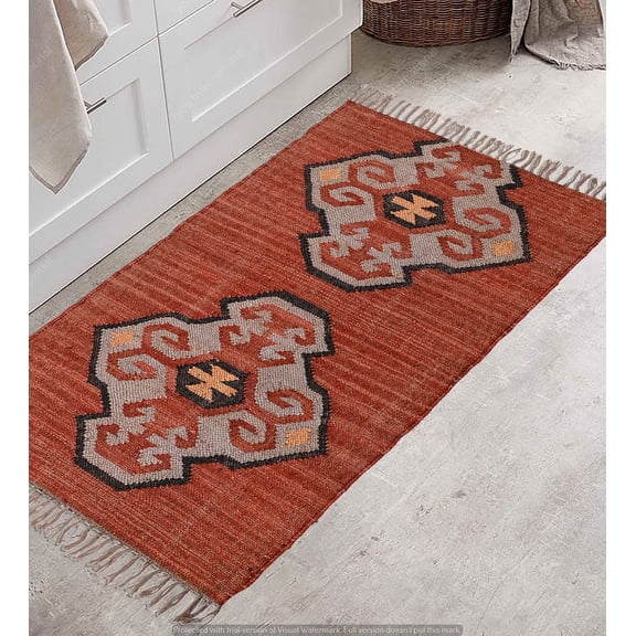 Wool Jute Kilim Runner Rug Area Runner Hallway Doormat Lobby Stair Bohemian Boho Home Living Dcor Modern Runner ( 2 x 3 ft ) ( KILIM 28 )