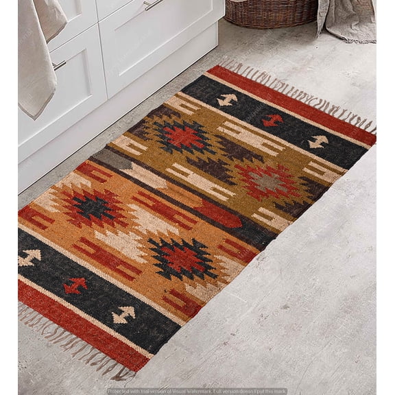 Wool Jute Kilim Runner Rug Area Runner Hallway Doormat Lobby Stair Bohemian Boho Home Living Décor Modern Runner ( 2 x 3 ft ) ( KILIM 29 )