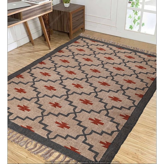 Wool Jute Kilim rug Runner Bohemian Modern Trendy Home Living Boho Traditional Decorative Custom Accent kilim Rugs ( 4x6 Ft ) ( KILIM - 11 )