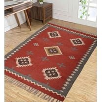 Wool Jute Rug, Bohemian Rugs, Jute Rug Wool Rug, Kilim Dhurri Wool and Jute Rug Handmade, Kilim Dhurrie Rug, Traditional Indian Oriental Decorative Accent Kilim Rugs ( 3x5 Ft ) ( KILM- 78 )
