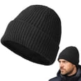 thumbnail image 1 of Wool Knit Beanie with Fleece Lining, Winter Warm Hat for Men Women, Soft Skin-Friendly Foldable Ribbed Cuff Hat for Cold Weather, Skiing, Hiking, Commuting, Outdoor Headwear, 1 of 6