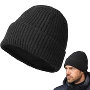 Wool Knit Beanie with Fleece Lining, Winter Warm Hat for Men Women, Soft Skin-Friendly Foldable Ribbed Cuff Hat for Cold Weather, Skiing, Hiking, Commuting, Outdoor Headwear