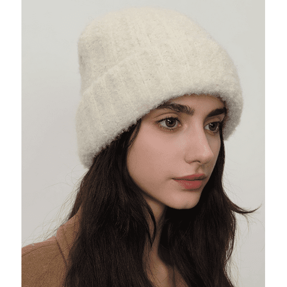 Wool Knit Beanies Winter Hats for Women and Men, Soft Warm Ladies Skull Beanie Caps, Unisex Fashion Knit Cuffed Cap