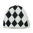 thumbnail image 1 of Wool Knit Cuff Short Fisherman Beanie for Men Women, Winter Warm Hats Geometric Diamond Plaid Woolen Bowler Hat-Black, 1 of 5