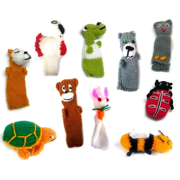 Wool Knit Finger Puppets 12 Piece Set - Handmade Kids Children Educational Gifts Story Telling Playtime Family Toys - 1 Dozen Assorted Bugs Forest Animals Theme