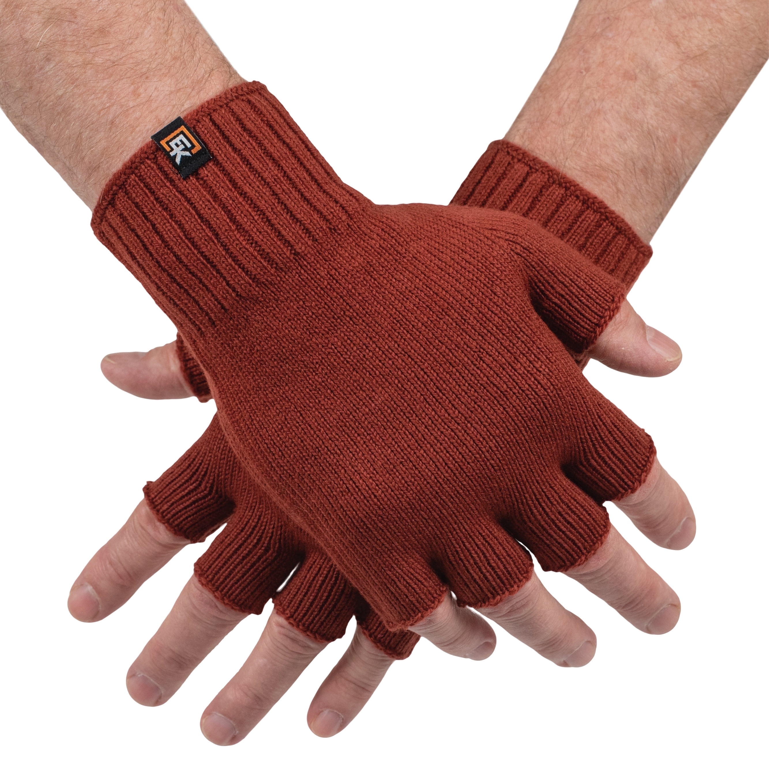 Winter Long Merino Wool Knit Fingerless Gloves, Harvest Brown