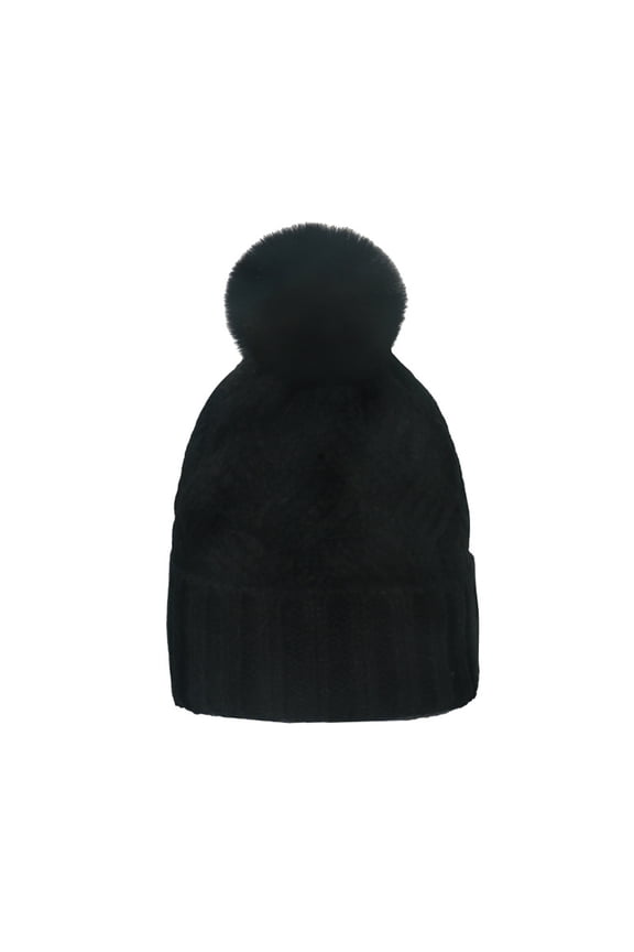 Winter Warm Soft Earflap with Pom Wool Knit Casual Hat, Black, M