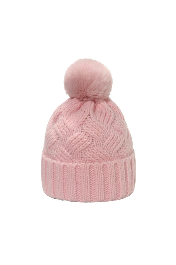 Wool Knit Earflap Hat with Pom, Pink, M