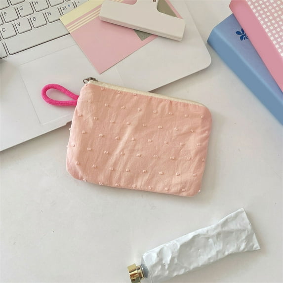 Wool Knit Makeup Bag Striped Color Block Cosmetic Pouch Organizer for Women Travel Portable Small Zipper Coin Purse Storage Case