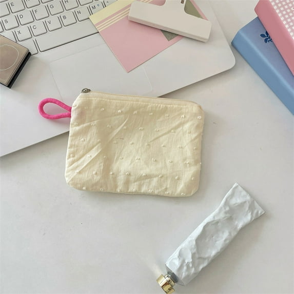 Wool Knit Makeup Bag Striped Color Block Cosmetic Pouch Organizer for Women Travel Portable Small Zipper Coin Purse Storage Case