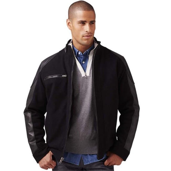 Wool & Leather Driving Jacket - Large - Black