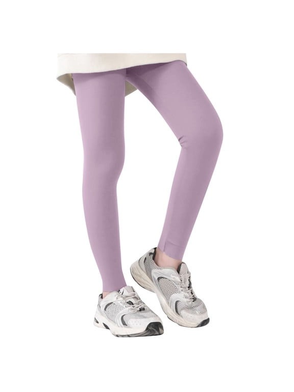 Wool Leggings Girls Thermal Base Layer Pants Long Underwear Soft Long Johns for Hiking Skiing,Color:Purple,Size:8-9 Years