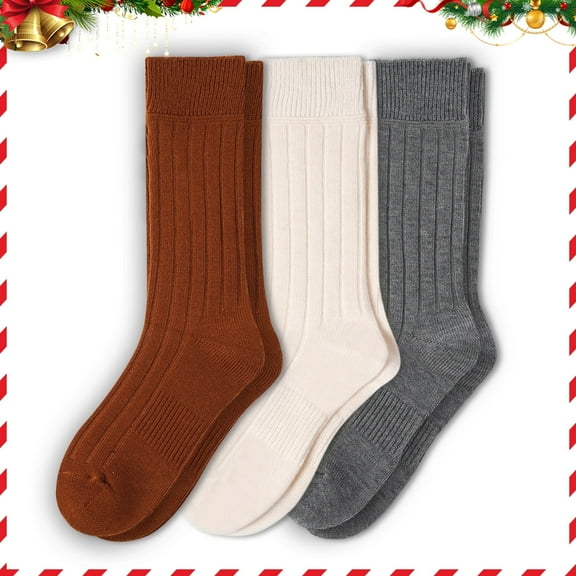 FREE YOKA Cozy Thermal Socks for Women Merino Wool Crew Boots Socks Perfect Christmas Stocking Stuffers Gifts for Mom， 3-Pair