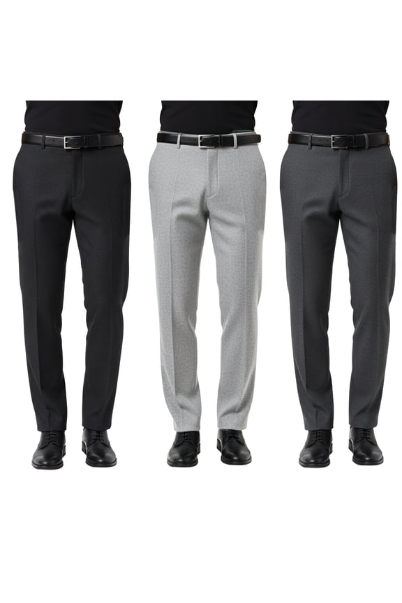 Wool Men’s 3-Pack Shades of Grey Dress Pants: Grey, Dark Grey, Black