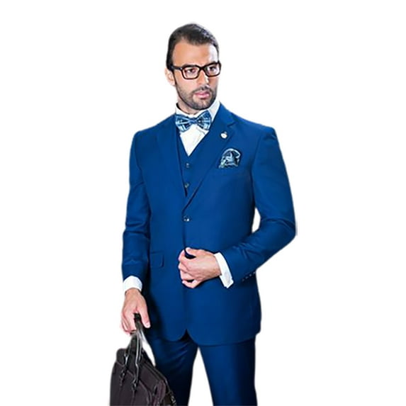 Wool Men's Suits Sapphire Blue 2 Button by Statement TZ-100 By Alberto Nardoni Brand Designer